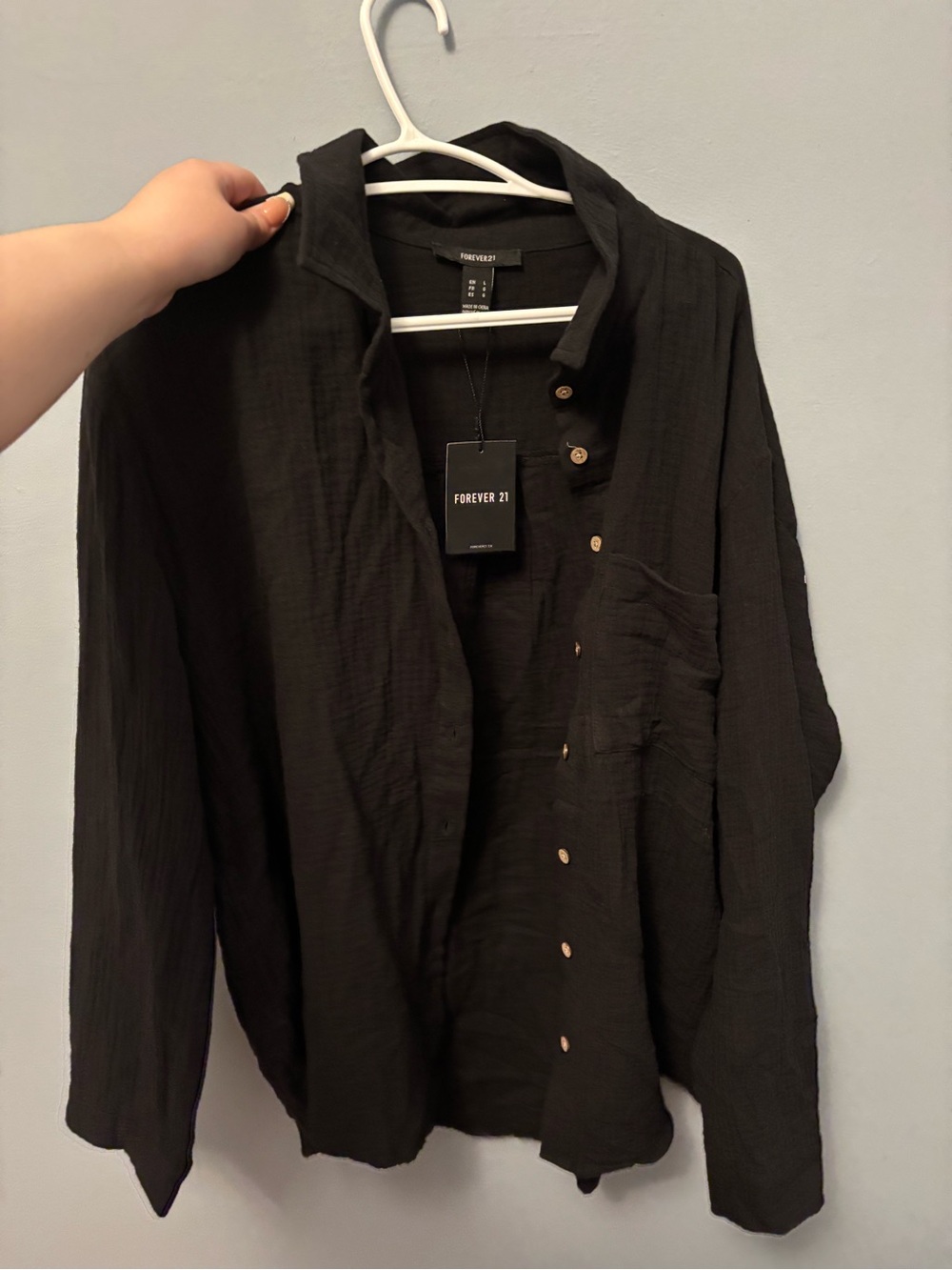 Forever 21 Black Long-Sleeve Button Shirt